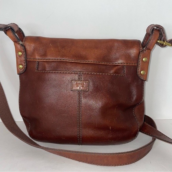 Fossil Brown Leather Messenger Crossbody Flap Saddle Bag - Picture 5 of 14
